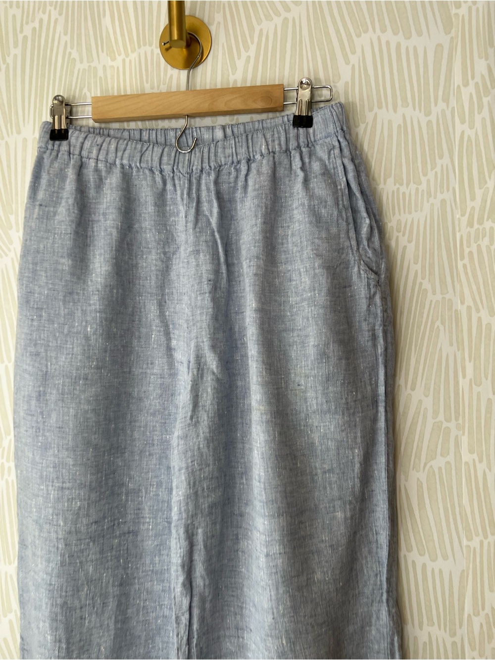 FLAX Light Blue Linen Wide Leg Pull-On Pants Women’s Elastic Waist Pockets - Picture 3 of 13
